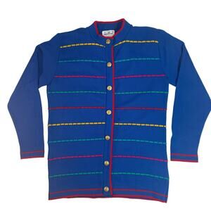Vintage 80s Sweet Tree Cardigan Sweater Women’s M USA Acrylic Rainbow Stripe